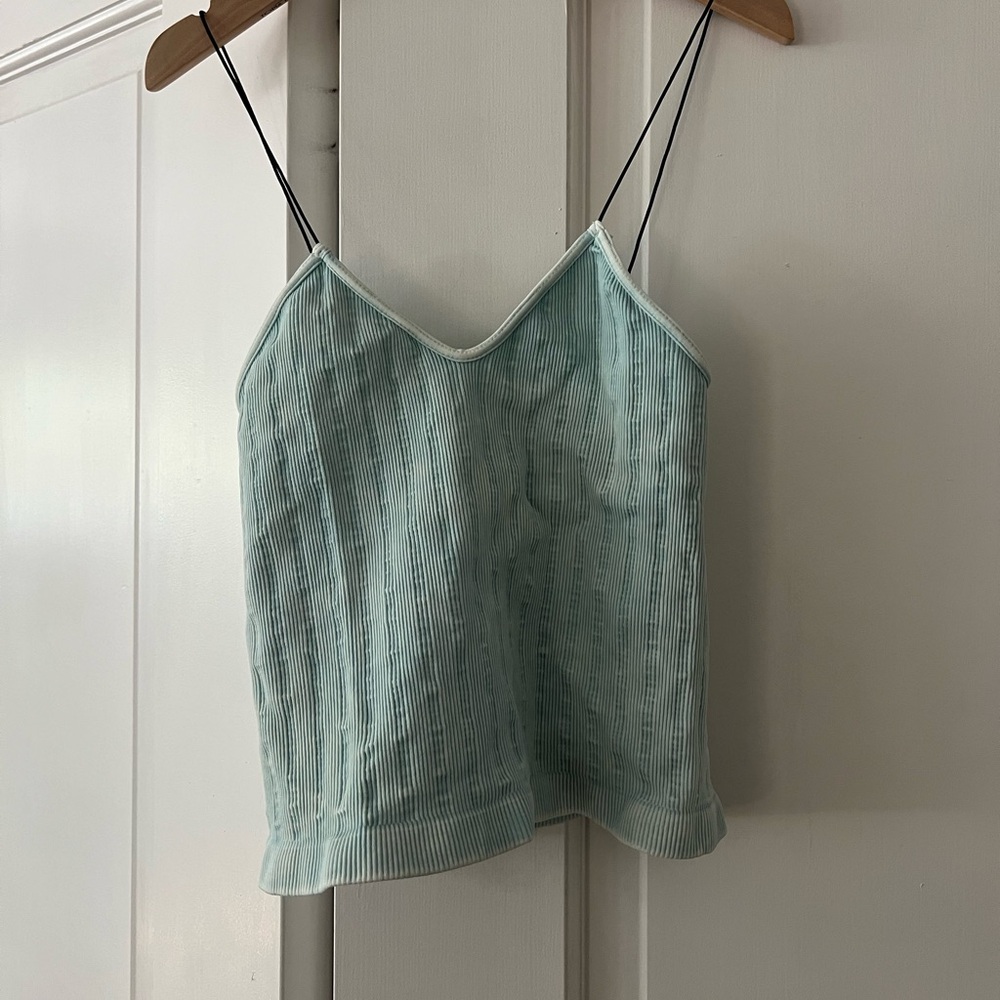 Nikibiki Pastel Mint Ribbed Satin Cami with Thin Black Straps